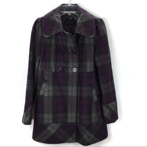 Guess Jackets & Blazers - Guess Purple Plaid Wool Peacoat Size Medium